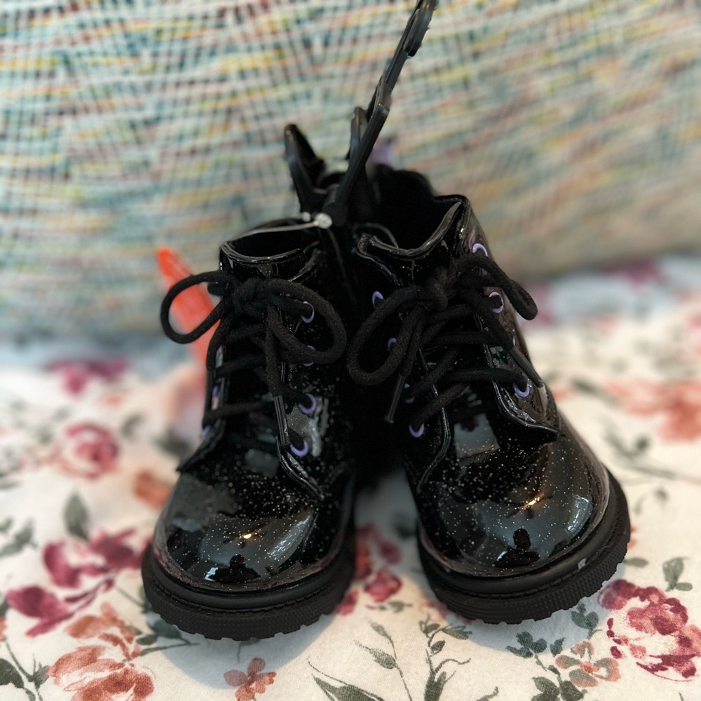 Glittery lace up combat boots toddler girl baby girl
